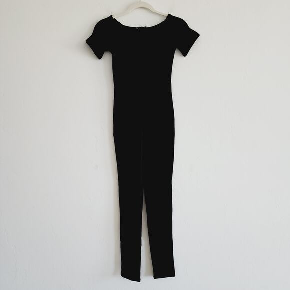 Zara Black Stretch Short Sleeve Leotard Jumpsuit Leggings Size Medium / Large - Picture 3 of 4